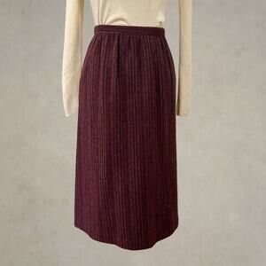 Vintage 90s Abbey Park Wool Midi Skirt Burgundy High Waist Made in USA 10